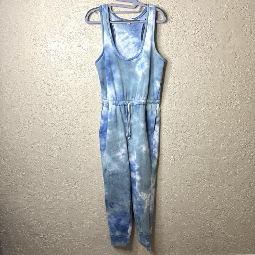 Womens Fleece Jumpsuit Romper Playsuit Racerback Blue Gray Tye Dye Festival Rave